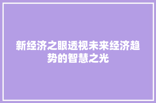 新经济之眼透视未来经济趋势的智慧之光 新经济之眼透视未来经济趋势的智慧之光