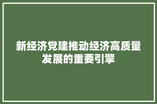 新经济党建推动经济高质量发展的重要引擎 新经济党建推动经济高质量发展的重要引擎