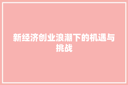 新经济创业浪潮下的机遇与挑战