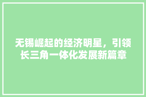 无锡崛起的经济明星,引领长三角一体化发展新篇章 无锡崛起的经济明星,引领长三角一体化发展新篇章
