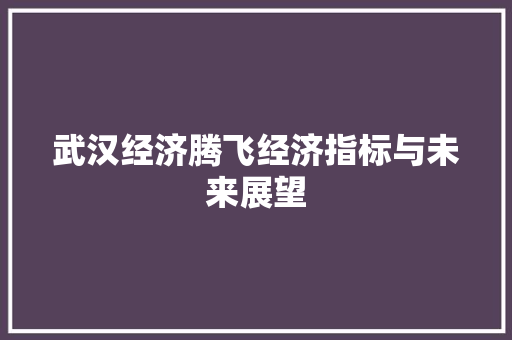 武汉经济腾飞经济指标与未来展望 武汉经济腾飞经济指标与未来展望