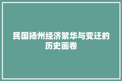 民国扬州经济繁华与变迁的历史画卷 民国扬州经济繁华与变迁的历史画卷