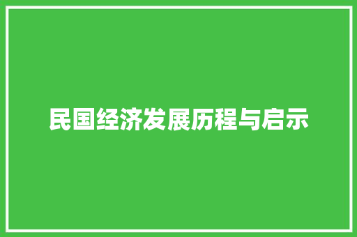 民国经济发展历程与启示 民国经济发展历程与启示