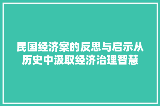 民国经济案的反思与启示从历史中汲取经济治理智慧