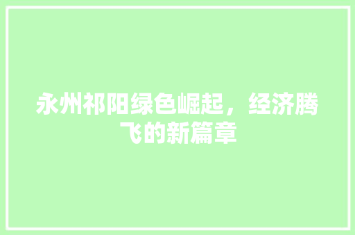 永州祁阳绿色崛起,经济腾飞的新篇章 永州祁阳绿色崛起,经济腾飞的新篇章