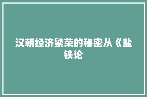 汉朝经济繁荣的秘密从《盐铁论 汉朝经济繁荣的秘密从《盐铁论