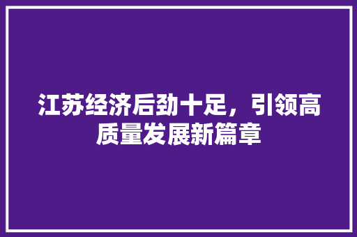 江苏经济后劲十足,引领高质量发展新篇章 江苏经济后劲十足,引领高质量发展新篇章