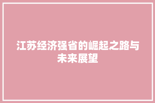 江苏经济强省的崛起之路与未来展望 江苏经济强省的崛起之路与未来展望