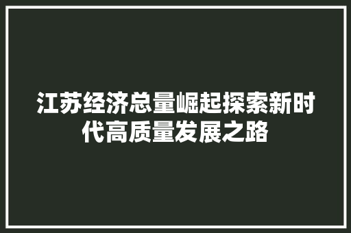 江苏经济总量崛起探索新时代高质量发展之路 江苏经济总量崛起探索新时代高质量发展之路