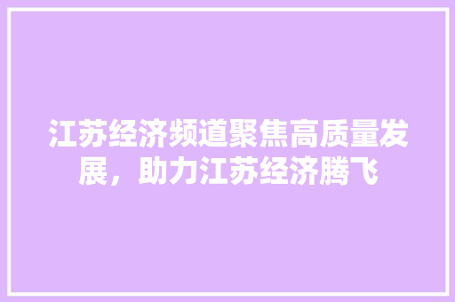 江苏经济频道聚焦高质量发展,助力江苏经济腾飞 江苏经济频道聚焦高质量发展,助力江苏经济腾飞