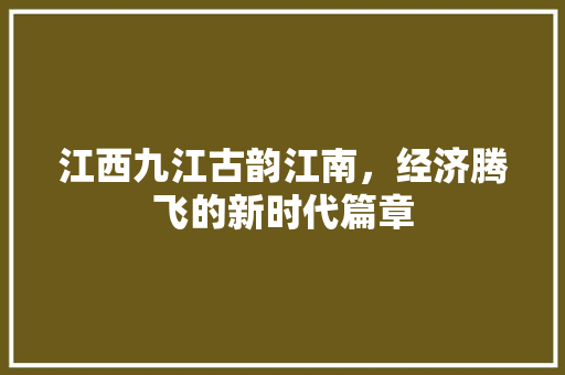 江西九江古韵江南,经济腾飞的新时代篇章 江西九江古韵江南,经济腾飞的新时代篇章