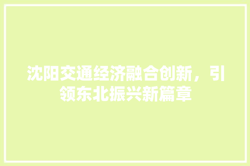 沈阳交通经济融合创新,引领东北振兴新篇章 沈阳交通经济融合创新,引领东北振兴新篇章