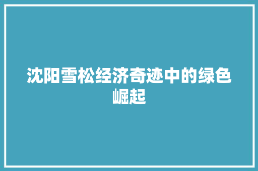 沈阳雪松经济奇迹中的绿色崛起 沈阳雪松经济奇迹中的绿色崛起