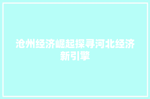 沧州经济崛起探寻河北经济新引擎 沧州经济崛起探寻河北经济新引擎