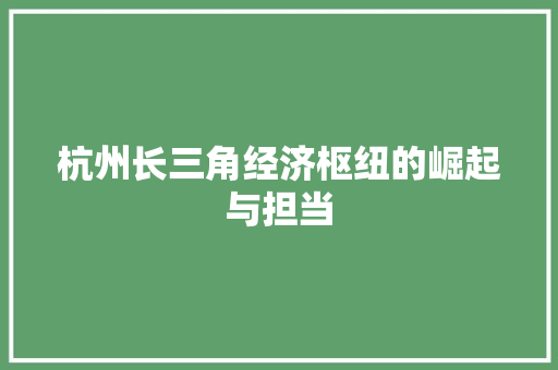 杭州长三角经济枢纽的崛起与担当 杭州长三角经济枢纽的崛起与担当