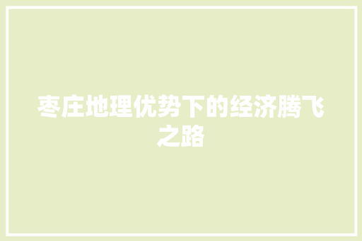 枣庄地理优势下的经济腾飞之路 枣庄地理优势下的经济腾飞之路