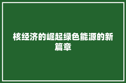 核经济的崛起绿色能源的新篇章 核经济的崛起绿色能源的新篇章