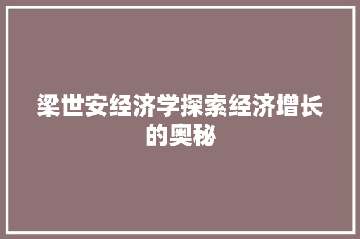 梁世安经济学探索经济增长的奥秘 梁世安经济学探索经济增长的奥秘