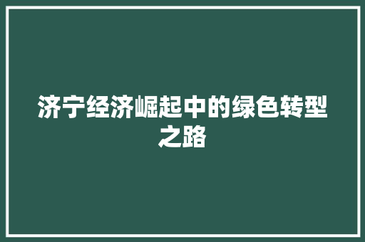 济宁经济崛起中的绿色转型之路 济宁经济崛起中的绿色转型之路