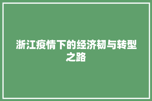 浙江疫情下的经济韧与转型之路 浙江疫情下的经济韧与转型之路