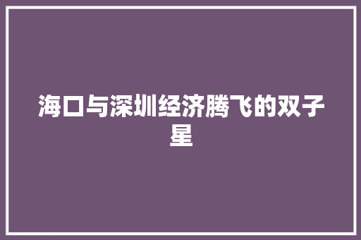 海口与深圳经济腾飞的双子星 海口与深圳经济腾飞的双子星
