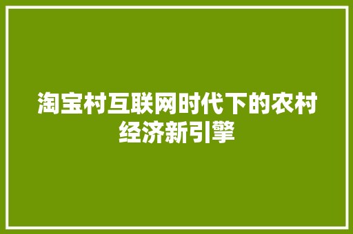 淘宝村互联网时代下的农村经济新引擎 淘宝村互联网时代下的农村经济新引擎