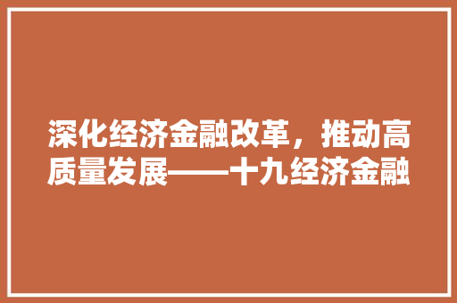 深化经济金融改革，推动高质量发展——十九经济金融战略的解读与方法