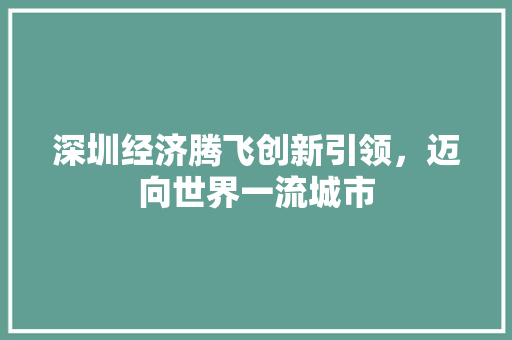 深圳经济腾飞创新引领,迈向世界一流城市 深圳经济腾飞创新引领,迈向世界一流城市