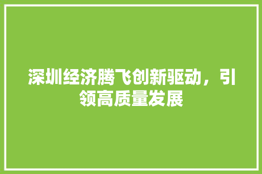 深圳经济腾飞创新驱动,引领高质量发展 深圳经济腾飞创新驱动,引领高质量发展