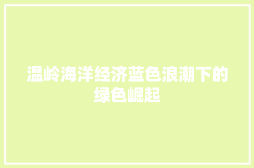 温岭海洋经济蓝色浪潮下的绿色崛起 温岭海洋经济蓝色浪潮下的绿色崛起