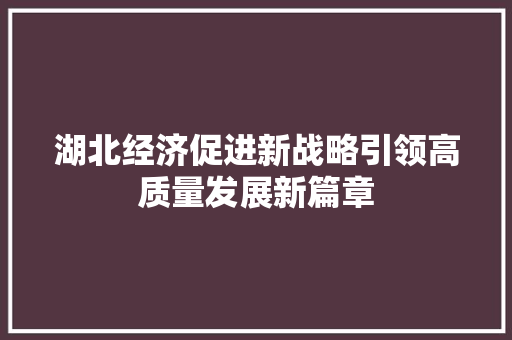 湖北经济促进新战略引领高质量发展新篇章 湖北经济促进新战略引领高质量发展新篇章
