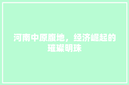 河南中原腹地,经济崛起的璀璨明珠 河南中原腹地,经济崛起的璀璨明珠