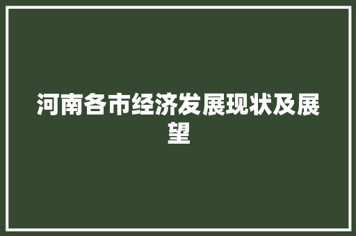 河南各市经济发展现状及展望 河南各市经济发展现状及展望