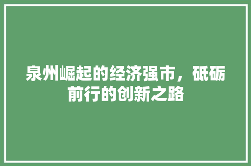 泉州崛起的经济强市,砥砺前行的创新之路 泉州崛起的经济强市,砥砺前行的创新之路
