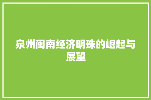 泉州闽南经济明珠的崛起与展望 泉州闽南经济明珠的崛起与展望