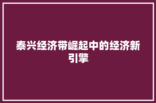 泰兴经济带崛起中的经济新引擎 泰兴经济带崛起中的经济新引擎