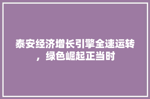 泰安经济增长引擎全速运转,绿色崛起正当时 泰安经济增长引擎全速运转,绿色崛起正当时