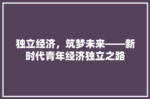 独立经济,筑梦未来——新时代青年经济独立之路 独立经济,筑梦未来——新时代青年经济独立之路