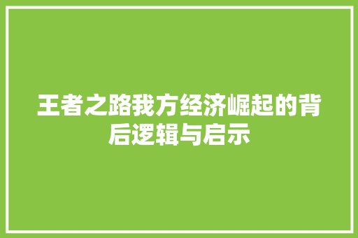 王者之路我方经济崛起的背后逻辑与启示 王者之路我方经济崛起的背后逻辑与启示