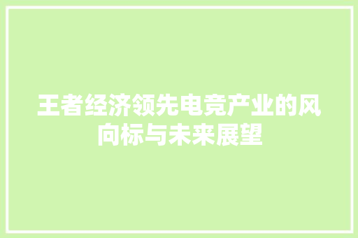 王者经济领先电竞产业的风向标与未来展望 王者经济领先电竞产业的风向标与未来展望