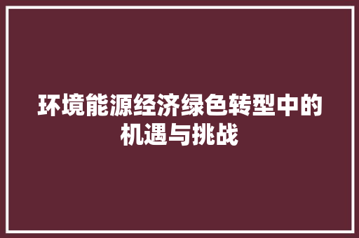 环境能源经济绿色转型中的机遇与挑战 环境能源经济绿色转型中的机遇与挑战