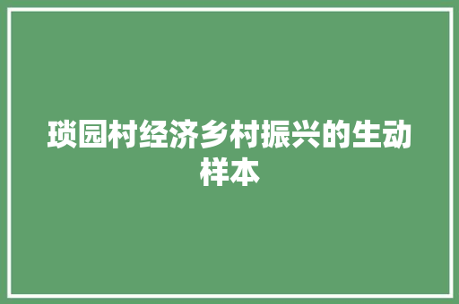 琐园村经济乡村振兴的生动样本 琐园村经济乡村振兴的生动样本