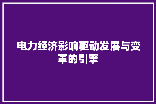 电力经济影响驱动发展与变革的引擎 电力经济影响驱动发展与变革的引擎