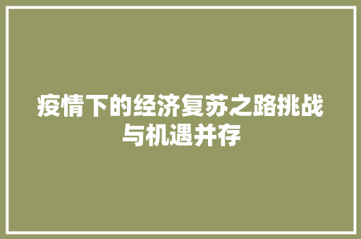 疫情下的经济复苏之路挑战与机遇并存 疫情下的经济复苏之路挑战与机遇并存