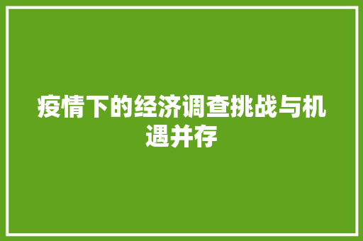 疫情下的经济调查挑战与机遇并存 疫情下的经济调查挑战与机遇并存
