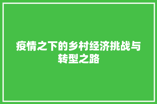 疫情之下的乡村经济挑战与转型之路
