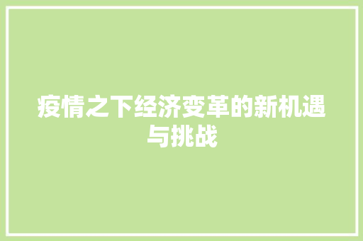 疫情之下经济变革的新机遇与挑战 疫情之下经济变革的新机遇与挑战