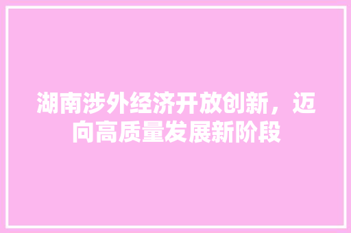 湖南涉外经济开放创新,迈向高质量发展新阶段 湖南涉外经济开放创新,迈向高质量发展新阶段