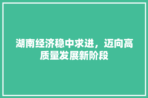 湖南经济稳中求进,迈向高质量发展新阶段 湖南经济稳中求进,迈向高质量发展新阶段