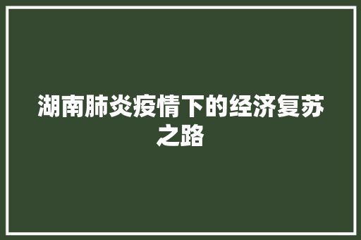 湖南肺炎疫情下的经济复苏之路 湖南肺炎疫情下的经济复苏之路
